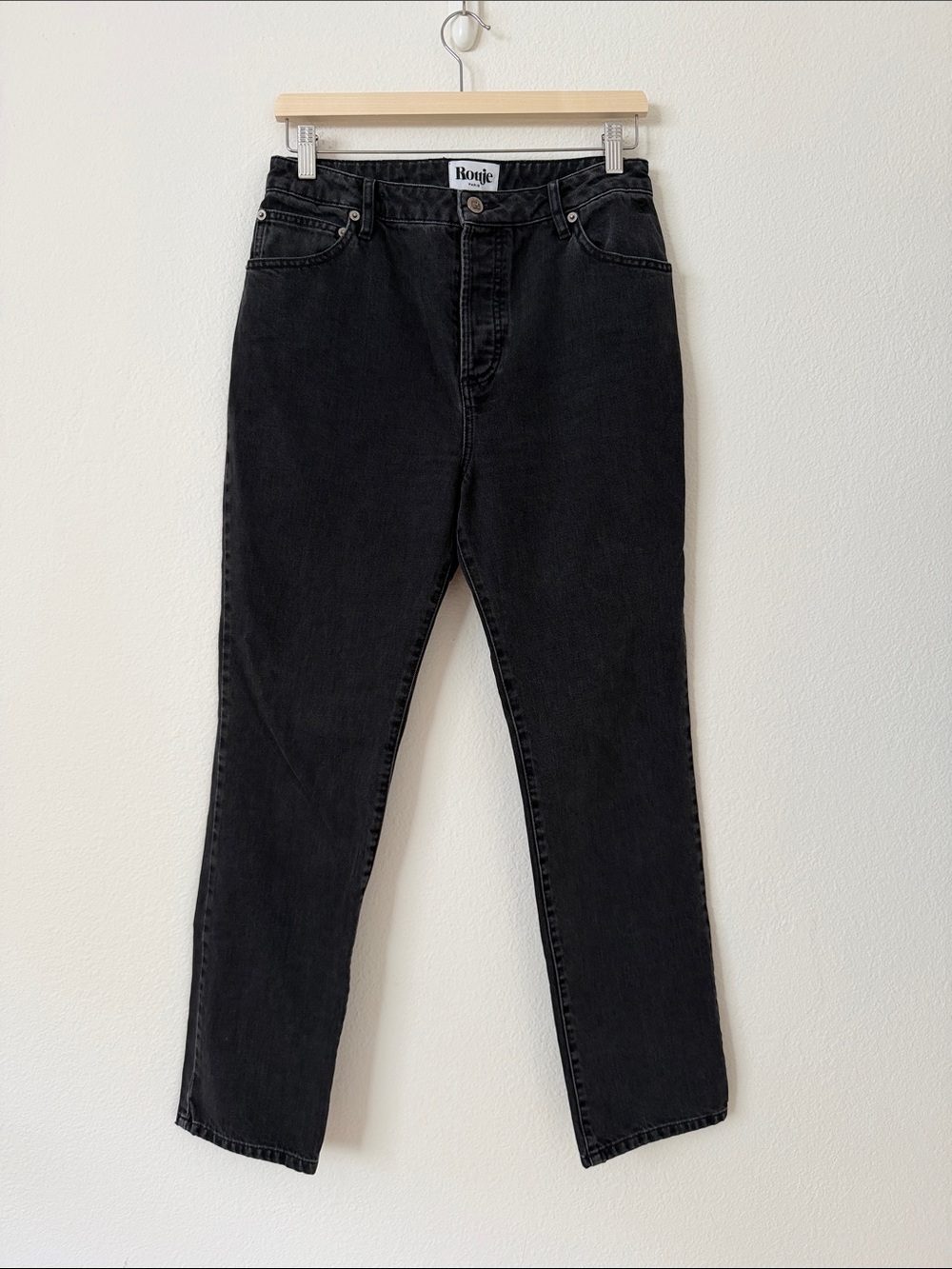 Rouje High Rise Straight Leg Denim Jeans Size 30 Black Neutral Minimalist Fall